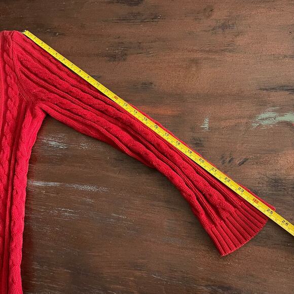 Ralph Lauren Women's V-Neck Cable Knit Red Orange Sweater 100% Cotton Size Large - Picture 6 of 6